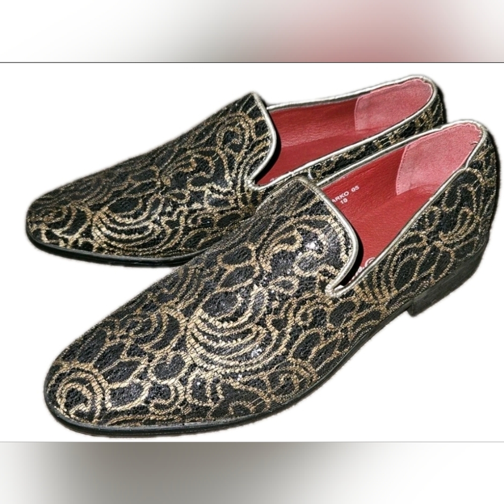 Alberto Fellini Sparko Gold/Black Brocade Loafers - Size 10 - EXCELLENT - Picture 3 of 6